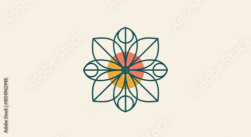 Geometric Floral Mandala Design with Sunset Colors on Cream Background