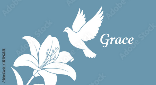 White Dove and Lily Flower Symbolizing Peace, Hope, and Grace