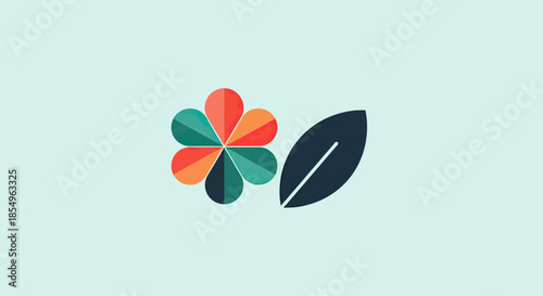 Abstract flower and leaf graphic icon on a soft blue background