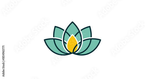 Stylized Lotus Flower Icon with Yellow Center on White Background