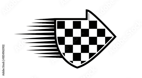 Speeding Checkered Flag Shield Icon - Motorsport Racing Emblem