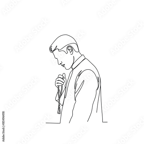 Man in suit bows head holding microphone sketch
