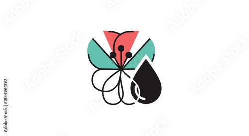 Abstract Flower Icon with Oil Drop - Nature and Industry Symbol