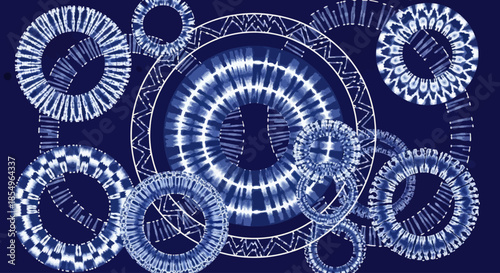 Abstract Indigo Blue Circles Pattern, Tie-Dye Inspired Design, Textile Art
