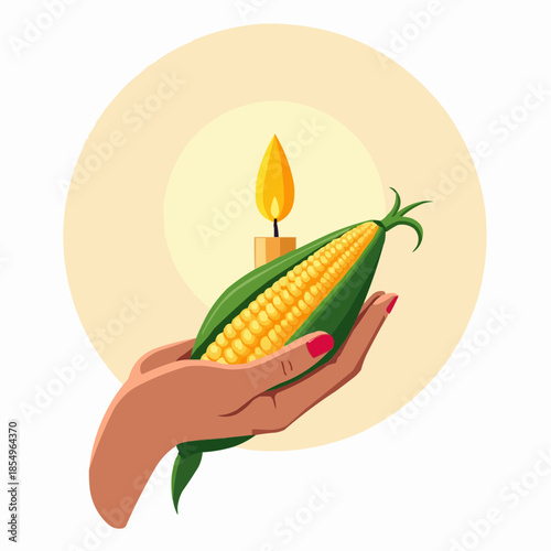 Hand holding corn with soft candlelight reflection in modern design  