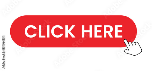 Click here button with arrow pointer clicking icon. Click here vector web button. Web button with action of arrow pointer. Click here, UI button concept. Vector illustration