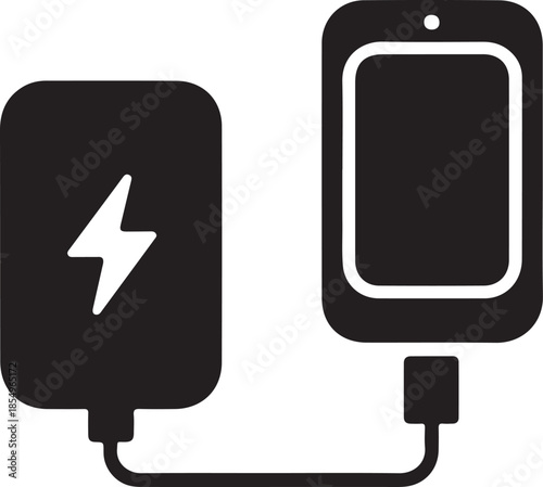 Portable power bank charging cell phone symbol simple black and white vector