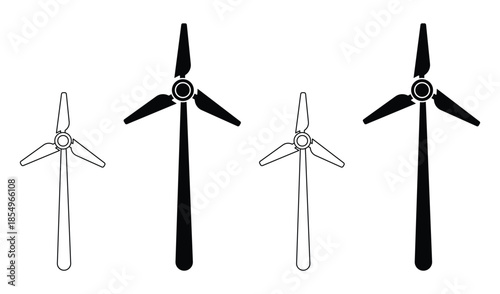 Wind Turbine Vector Icon, Silhouette of Windmill on White Background.
