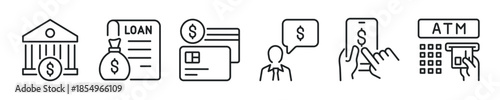 Bank Service thin line icon set. Web minimal editable stroke icons