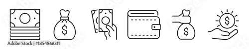 Money thin line icon set. Web minimal editable stroke icons