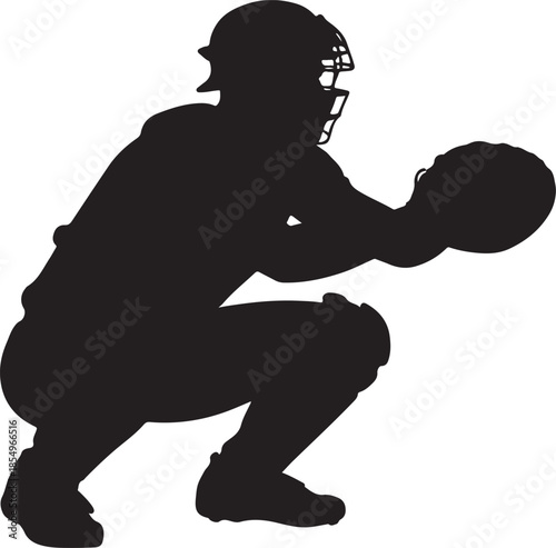Baseball Catcher Silhouette Defensive Catch Action