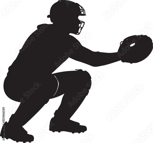 Baseball Catcher Silhouette Catching Ball Squat Pose