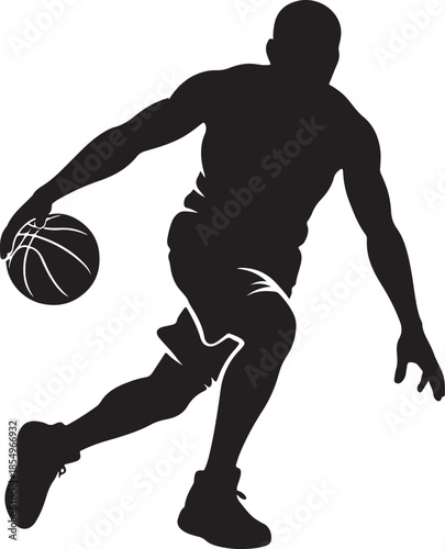 Basketball Player Silhouette Dribbling Ball Vector