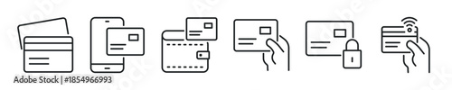Credit card thin line icon set. Web minimal editable stroke icons
