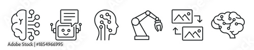 AI Technology thin line icon set. Web minimal editable stroke icons