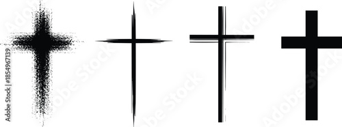 Black cross, abstract symbol, textured design, glitch effect, motion blur, silhouette art, religious icon, graphic element, minimal, bold, spiritua