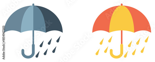 Umbrella Icon Set, Top View, Front and Folded Umbrella Vector Illustration.