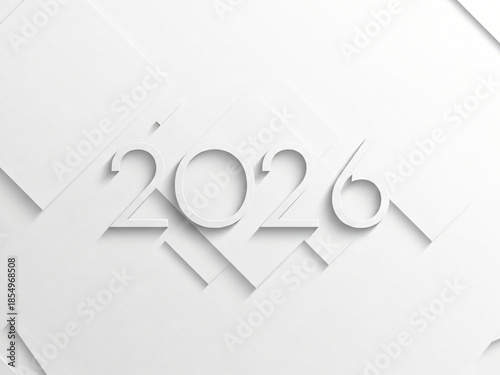 White 2026 new year number with shadows on white background