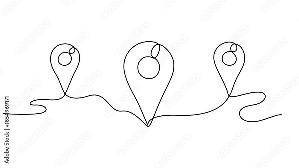 Location pointer continuous one line drawing animation. GPS navigation ...