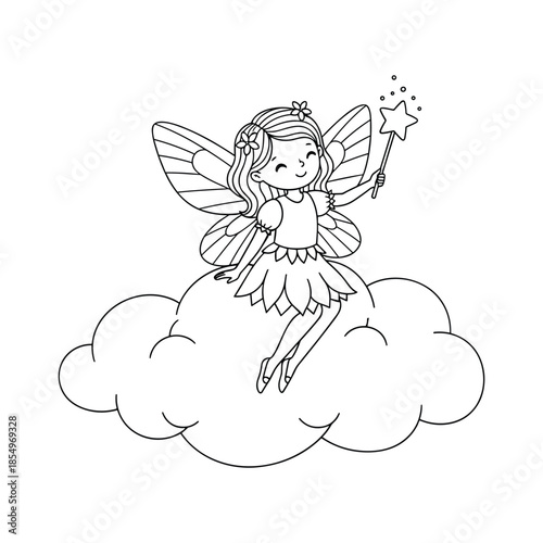 Fairy sitting on a cloud Vector, illustration