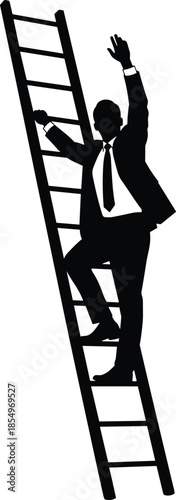 Businessman falling from ladder silhouette, career risk concept, professional failure, job insecurity, corporate crisis, leadership challenge illustration
