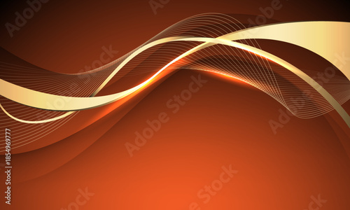 Abstract gold ribbon luxury wave curve overlap on orange design modern background vector