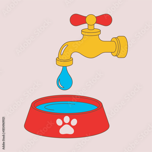 Essential pet hydration A tap drips water into an animal's bowl with paw print
