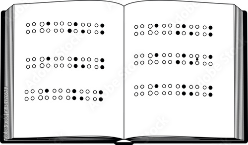 An open book displays multiple lines of black and white braille dots a specialized tactile writing system for the visually impaired symbolizing education and accessibility