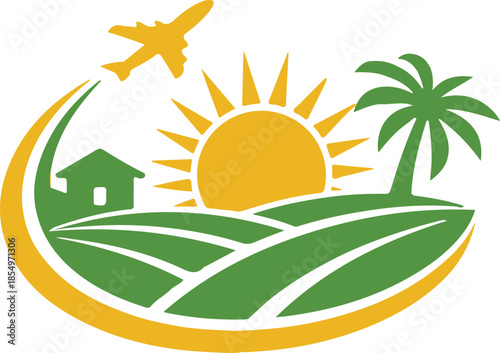 Tropical agro-tourism branding illustration. Green agricultural tourism logo
