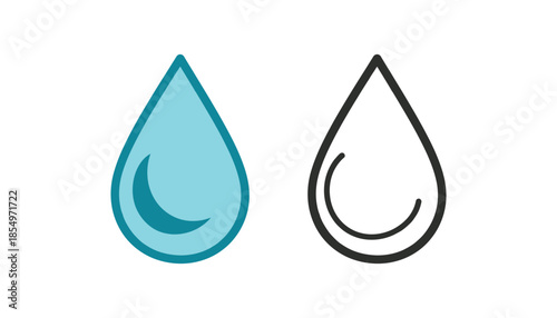 A pair of stylized water drop illustrations in blue and black on a white background