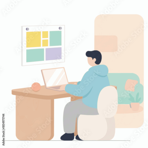 Minimalist vector of compact kitchen nook desk with wall planner