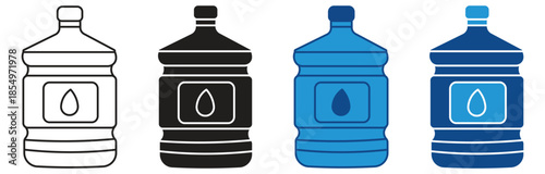 Water dispenser bottle icon set. Clean pure mineral water bottle, drinking container for office, home, and hydration solid symbol isolated on white background . Vector illustration.