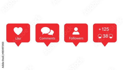 Social media engagement icons with likes comments followers and notifications