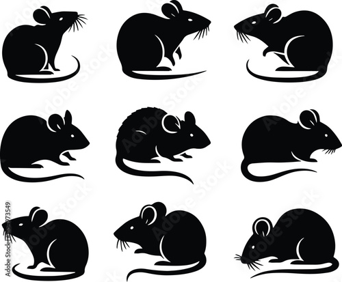 set of rat animals silhouettes