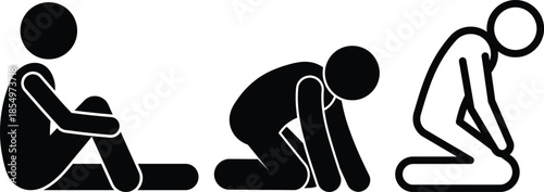 A sequence of stick figures depicting feelings of despair, withdrawal, and defeat