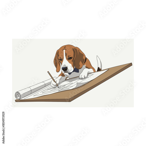 Dog playing with paper roll Vector, illustration