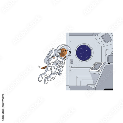 Dog floating in space station Vector, illustration