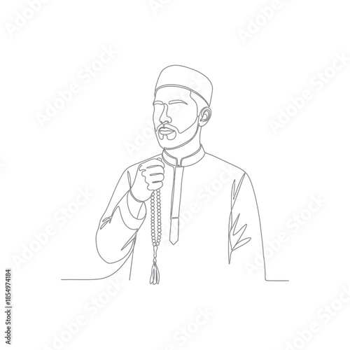 Sketch of a man in traditional islamic attire adjusting his collar