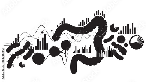 Abstract black and white illustration showcasing data visualization and organic forms