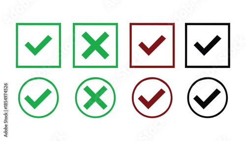 Check marks and crosses symbols in various colors and shapes