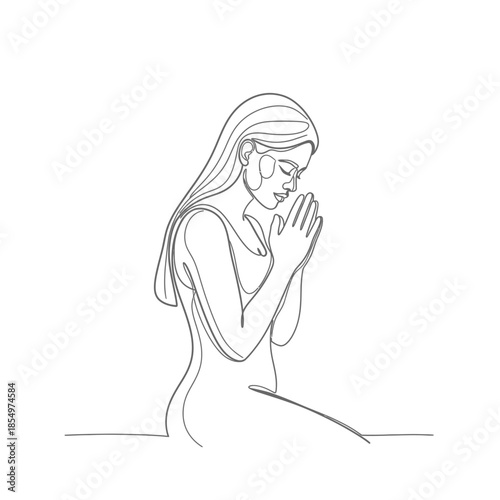 Sketch of a woman praying with hands clasped in reverence