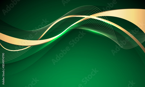 Abstract gold ribbon luxury wave curve overlap on green design modern background vector