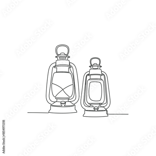 Two vintage kerosene lanterns drawn in a minimalist single line art style