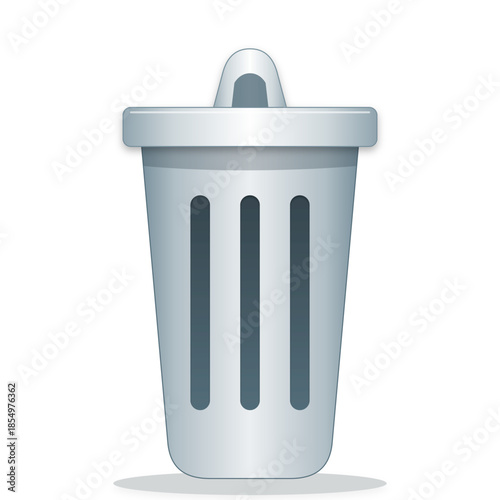 A simple gray trash can or recycling bin icon with a lid and vertical slots, representing waste or deletion.