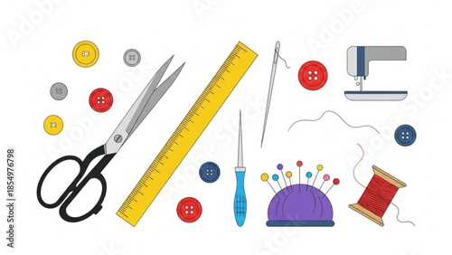 A comprehensive collection of essential sewing and tailoring tools for craft projects