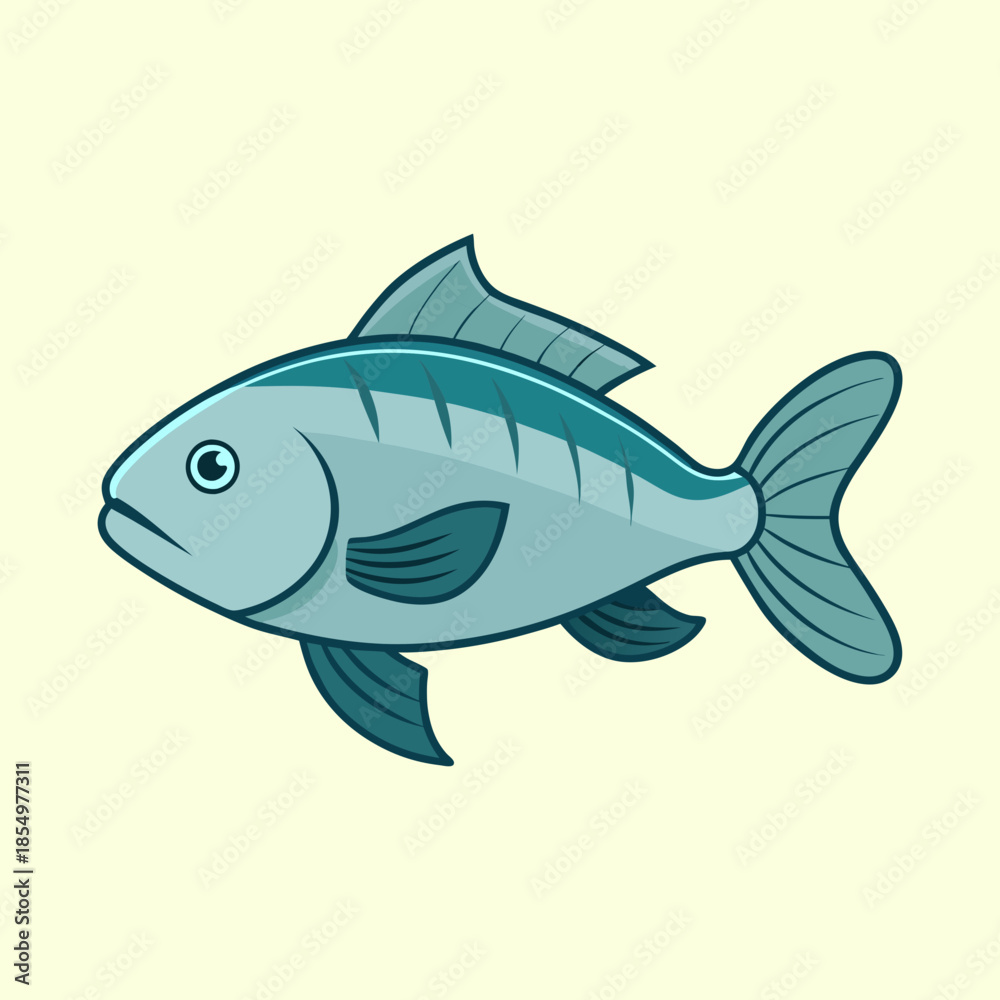 Fototapeta premium Cartoon illustration of a single fish with light blue color tones
