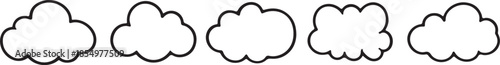 Outline clouds. Doodle fluffy clouds. Puffy, cumulus clouds. Cloudy forms in black thin contour. Weather element templates. Objects cloudscape line art vector art and illustration black and white