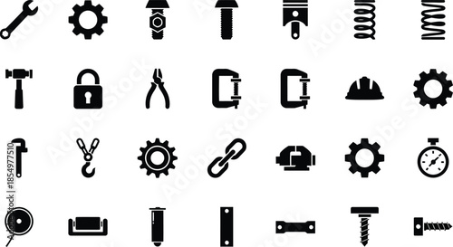 Industrial Hardware Silhouettes Grid Sprite Sheet