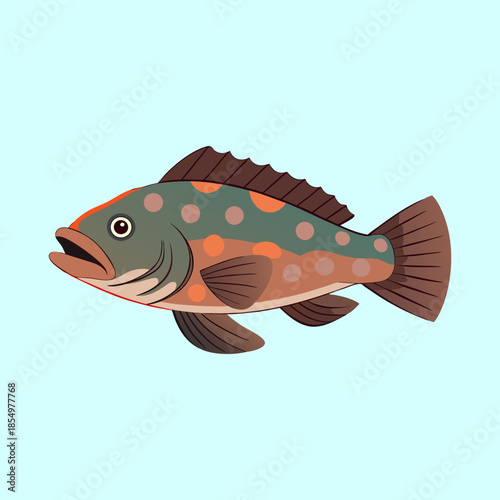Illustration of a spotted brown trout swimming in an aquatic environment setting