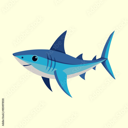 Cartoon Illustration of a Blue Shark Swimming in Front of Light Background
